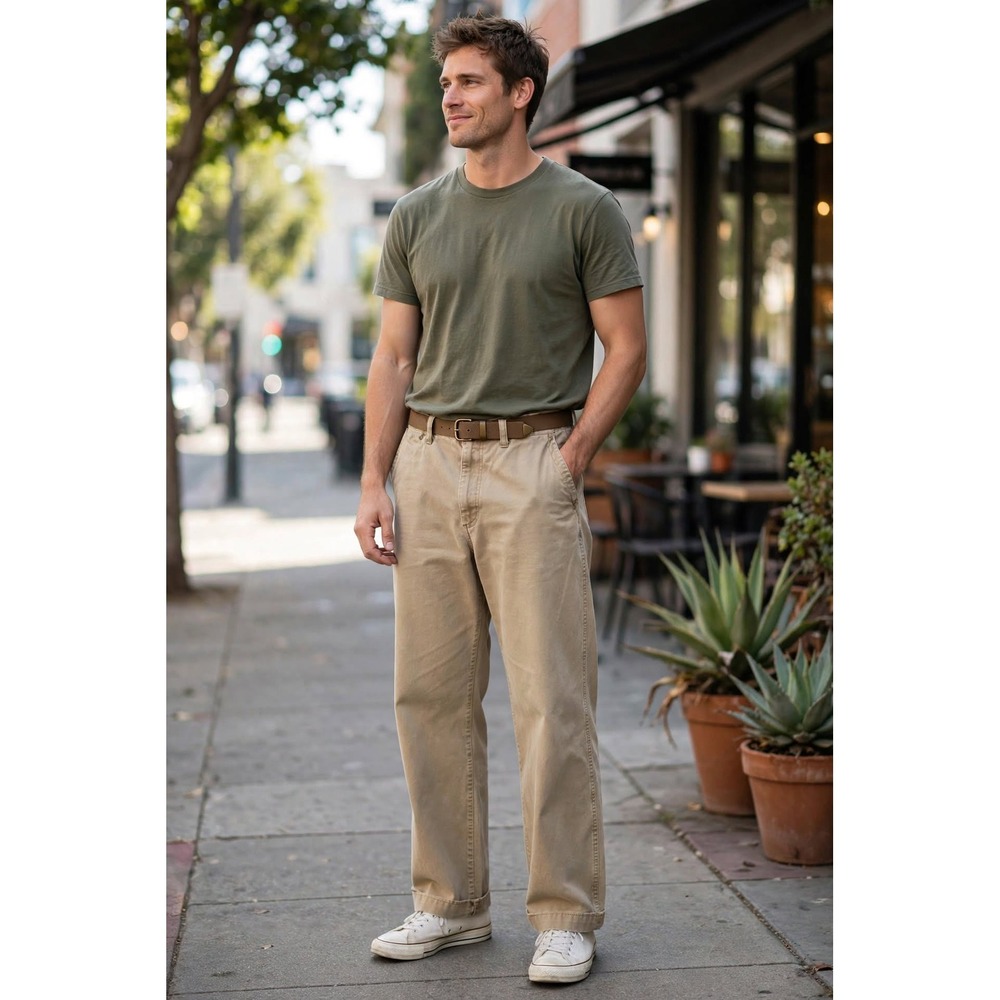 Old Navy Mens W38 x L34 Loose Fit Casual Jeans Khaki Wide Leg Tan Chinos